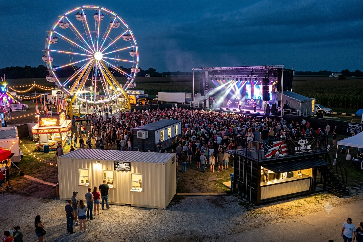 Fair, Concert, Storage fabrication units.